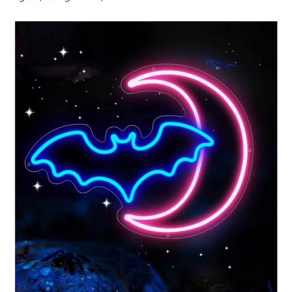 Neon Bat and Moon Wall Light